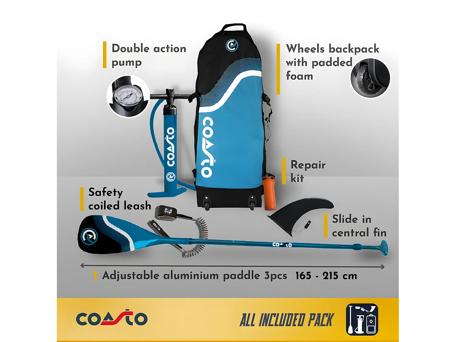 Sup Gonflable All-Round Argo 11' - 335x84x15cm Dropstitch Double Couche Fusion - Pack Pagaie Leash Pompe Sac de Transport