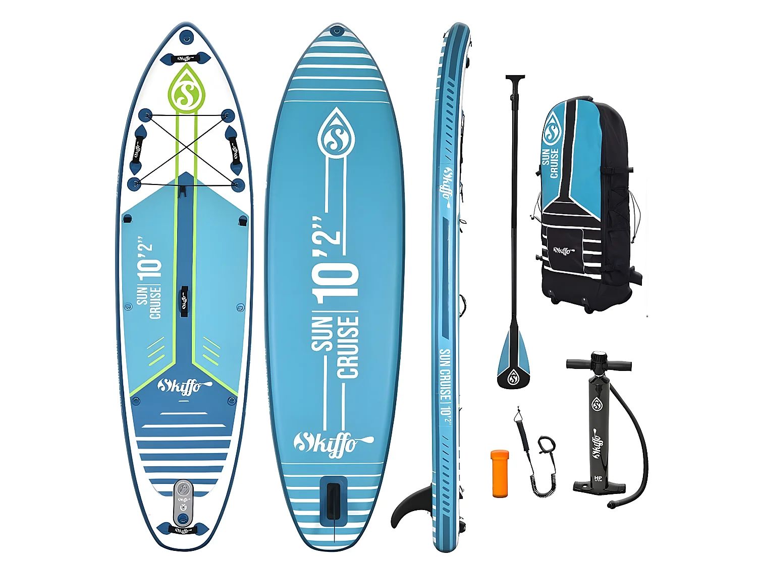 Stand Up Paddle Gonflable Sun Cruise 10'2 - 310x84x15cm (10"2'x33"x6") Skiffo - Dropstitch Double Couche Fusionné Pack complet
