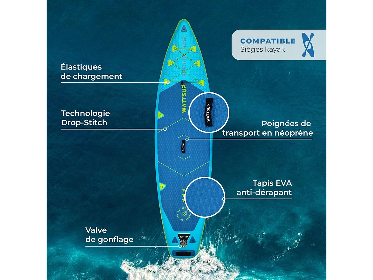 Sup WattSUP Bream 10'6 (Combo Kayak) 320x81x15cm (10'6''x32''x6'') - DropStitch - Rigide et Robuste - 125 kg