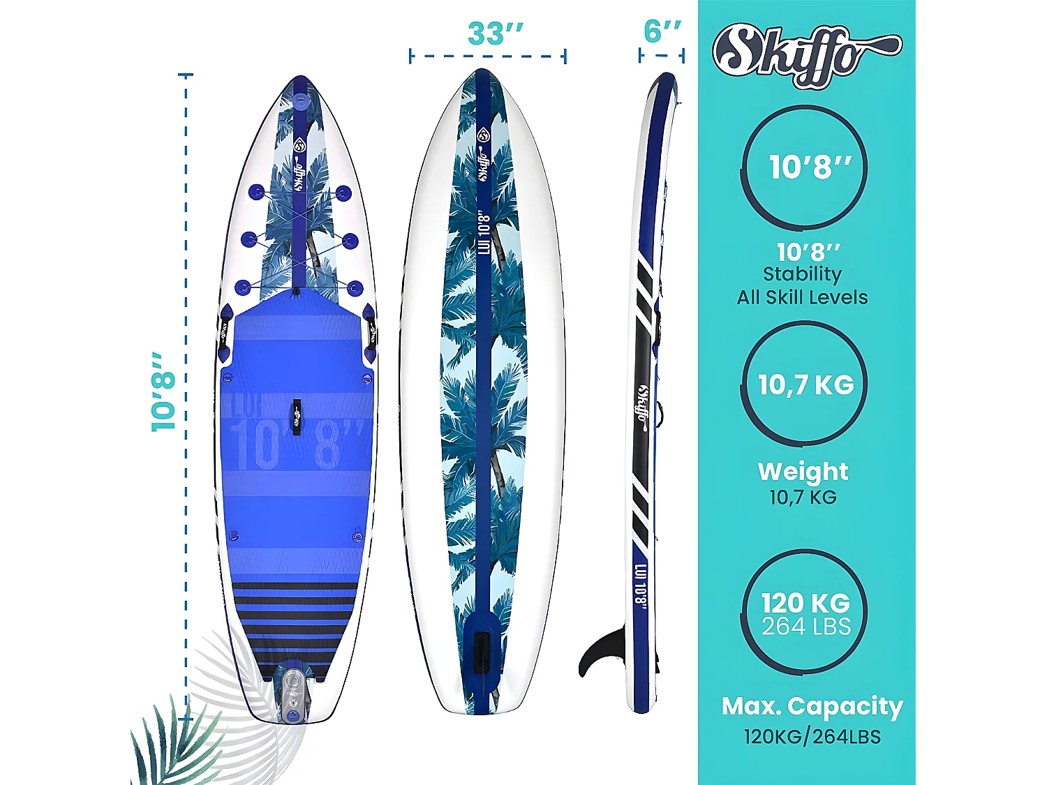 SUP Paddle Gonflable Lui 10'8 325x84x15cm(10'8x33"x6") - MAX 120kg - 294L - Skiffo Dropstitch Stringer - Pack complet -