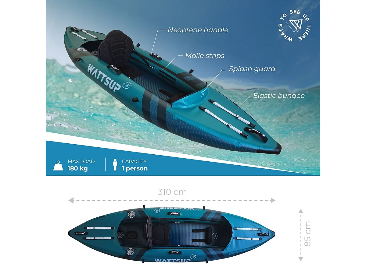Kayak gonflable Wattsup COD 1 - 1 place - 310x85cm - Max 180kg - PVC/Dropstitch - 1 places