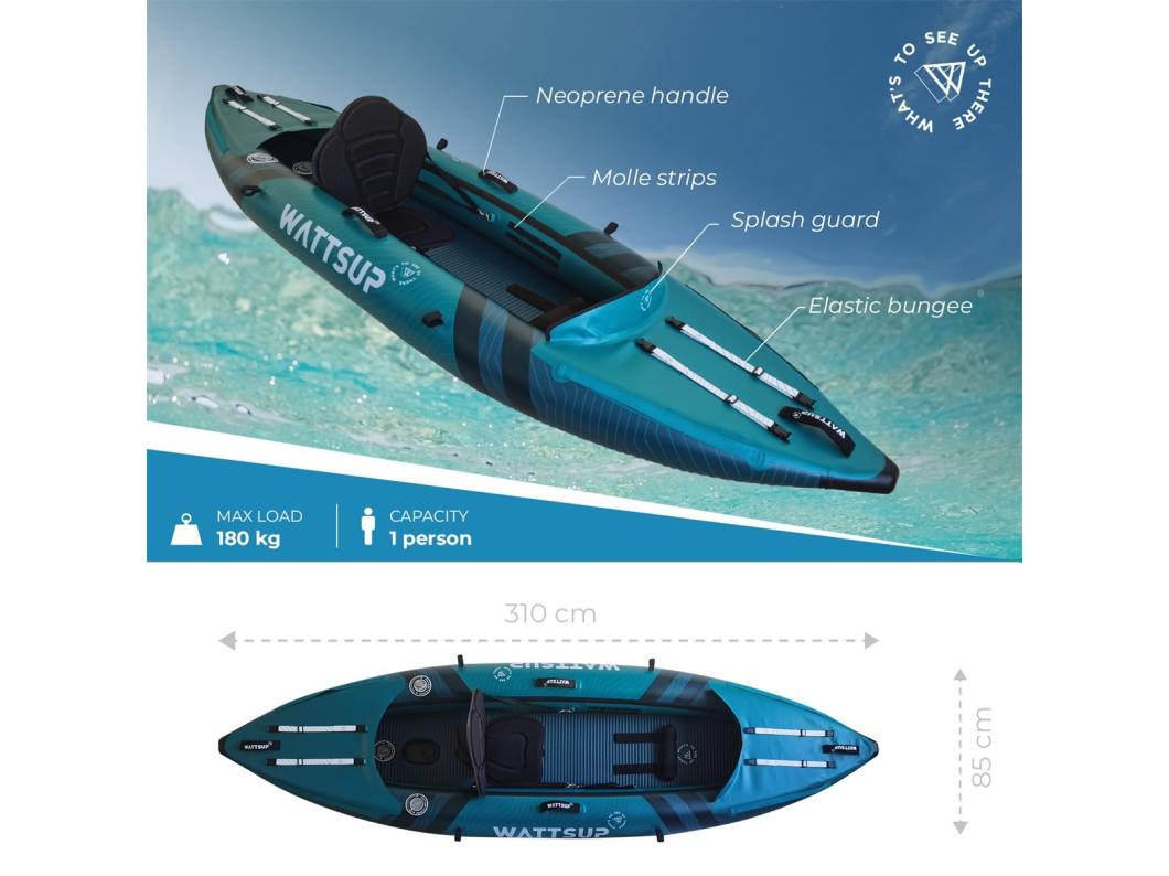 Kayak hinchable Wattsup COD 1 - 1 plaza - 310x85cm - Max 180kg - PVC/Dropstitch - 1 plaza