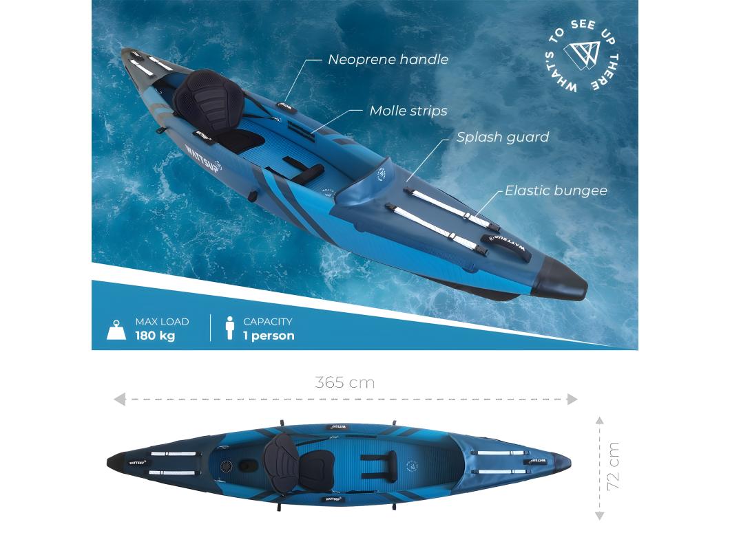 KAYAK HINCHABLE DE ALTA PRESIÓN WATTSUP TORPEDO 1 PLAZA