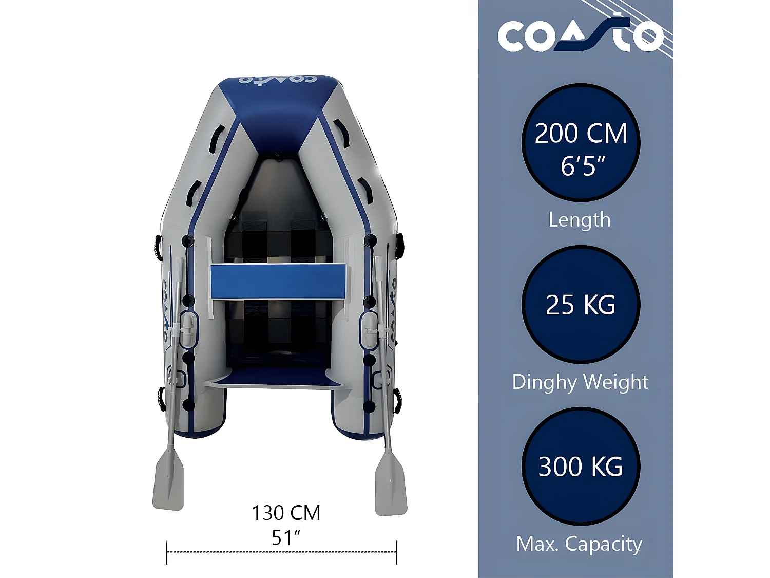 Annexe gonflable Slat 200 Coasto - 200x130 cm 2+1 personne - Plancher Latte Carbone - 2 Pagaies 1 Pompe 1 sac de Transport  - 20