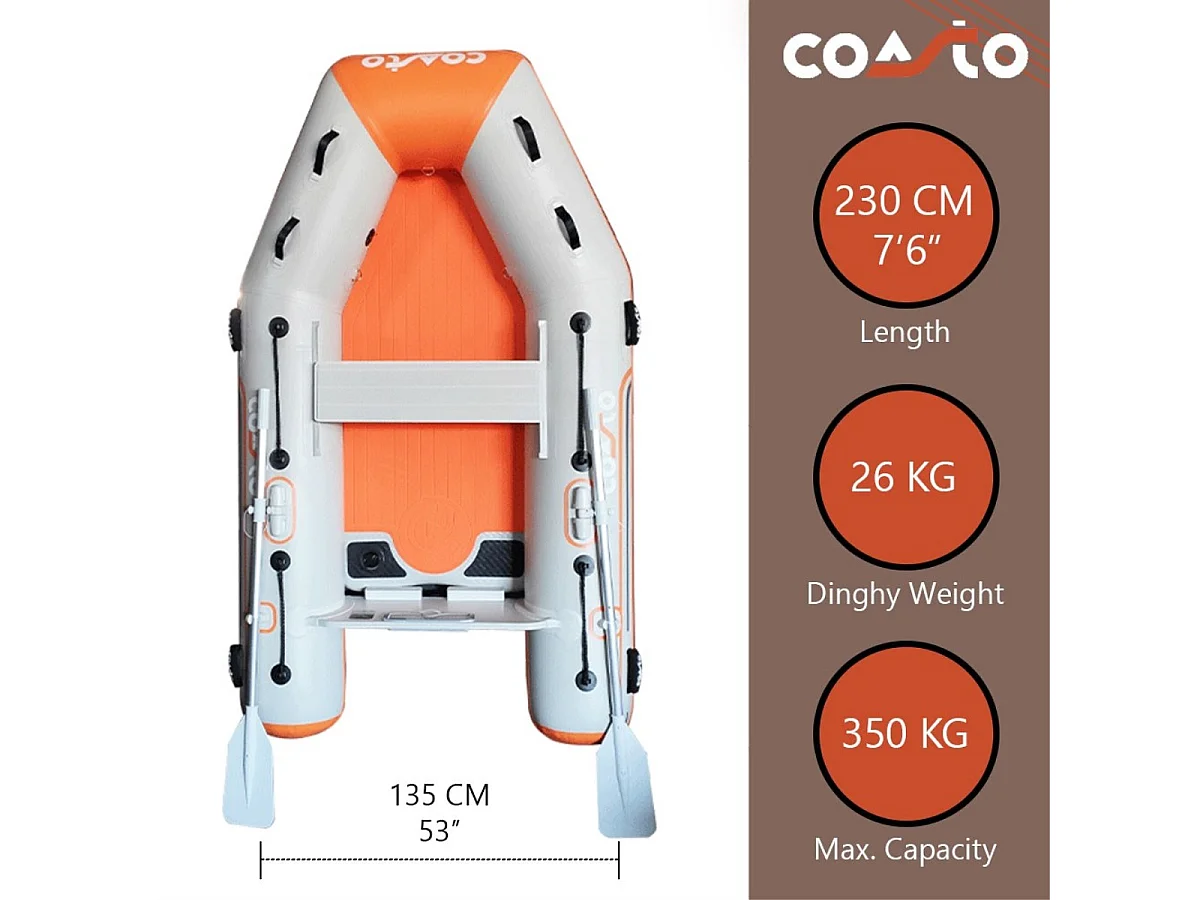 Annexe gonflable Coasto 230x130 cm - 3 Places - Dropstitch Haute Pression - 2 Pagaies 1 Pompe 1 Sac de Transport - Gonflable 2.3