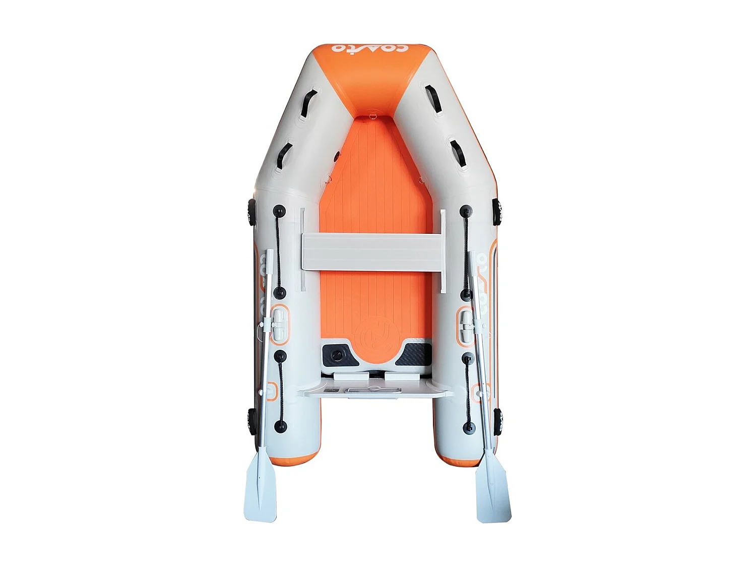 Bote inflable Coasto 230x130 cm - 3 plazas - Punto de gota de alta presión - 2 remos 1 bomba 1 bolsa de transporte - Hinchable 2,30m gris claro / naranja