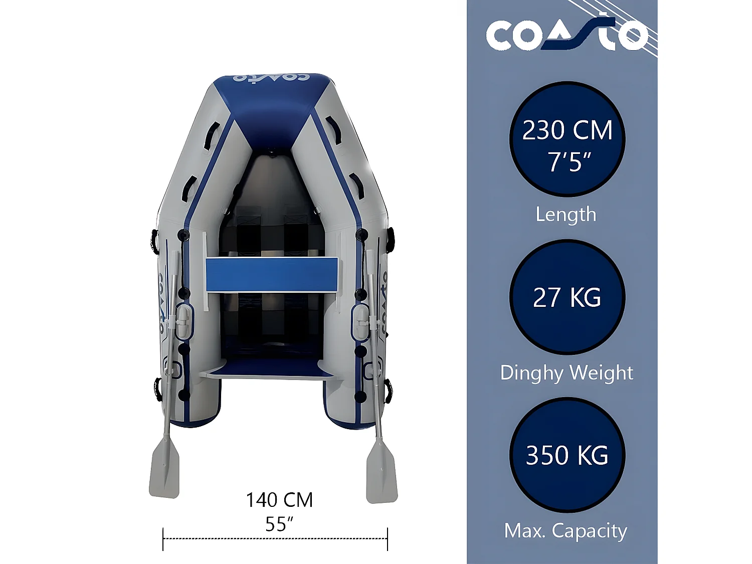 Annexe gonflable Slat 230 Coasto 3 Places - 230x130cm Plancher Latte Carbone - 2 Pagaies 1 Pompe 1 sac de Transport -