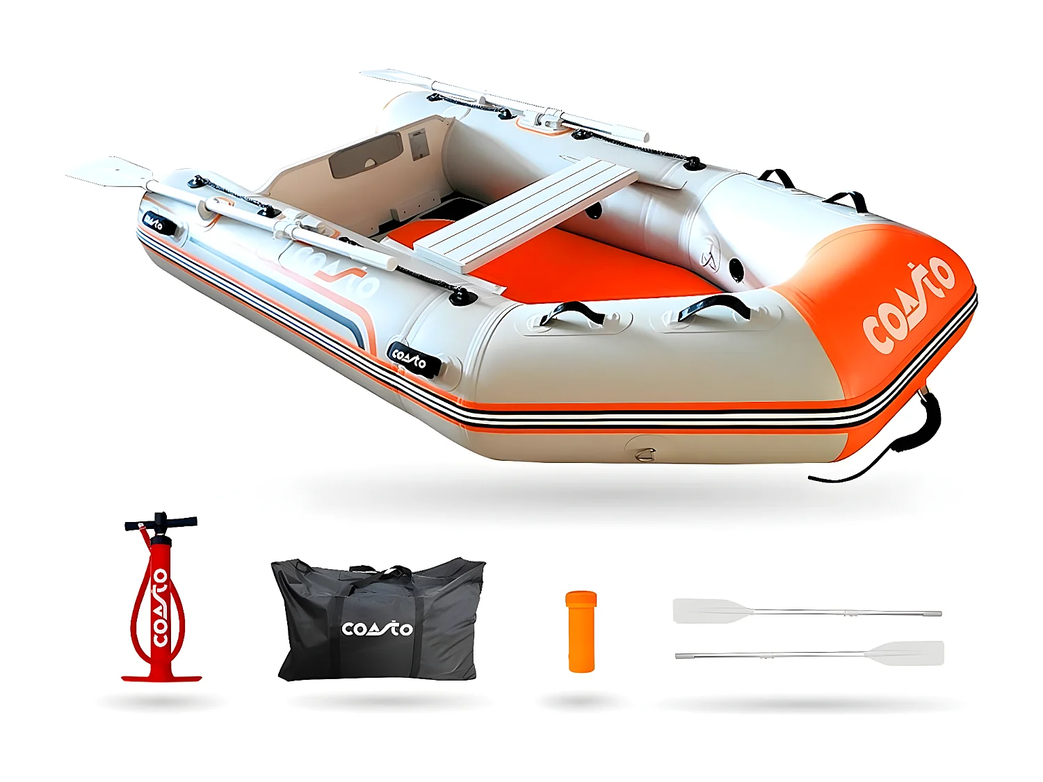 Aufblasbares Beiboot DS 290 Coasto - 4 Sitzer - 290x140cm - Hochdruck-Dropstitch - 2 Paddel 1 Pumpe 1 Transporttasche -.