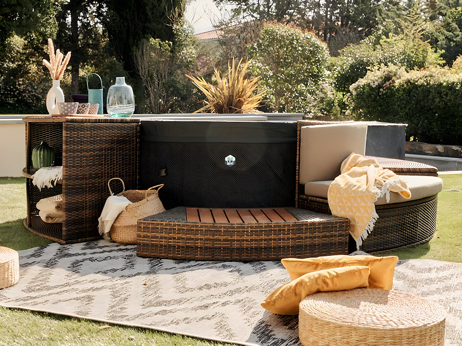 Mueble spa semirrígido de diseño Vita 140 Netspa PVC trenzado - Diámetro exterior total con mueble 290cm - Juego de 5 módulos