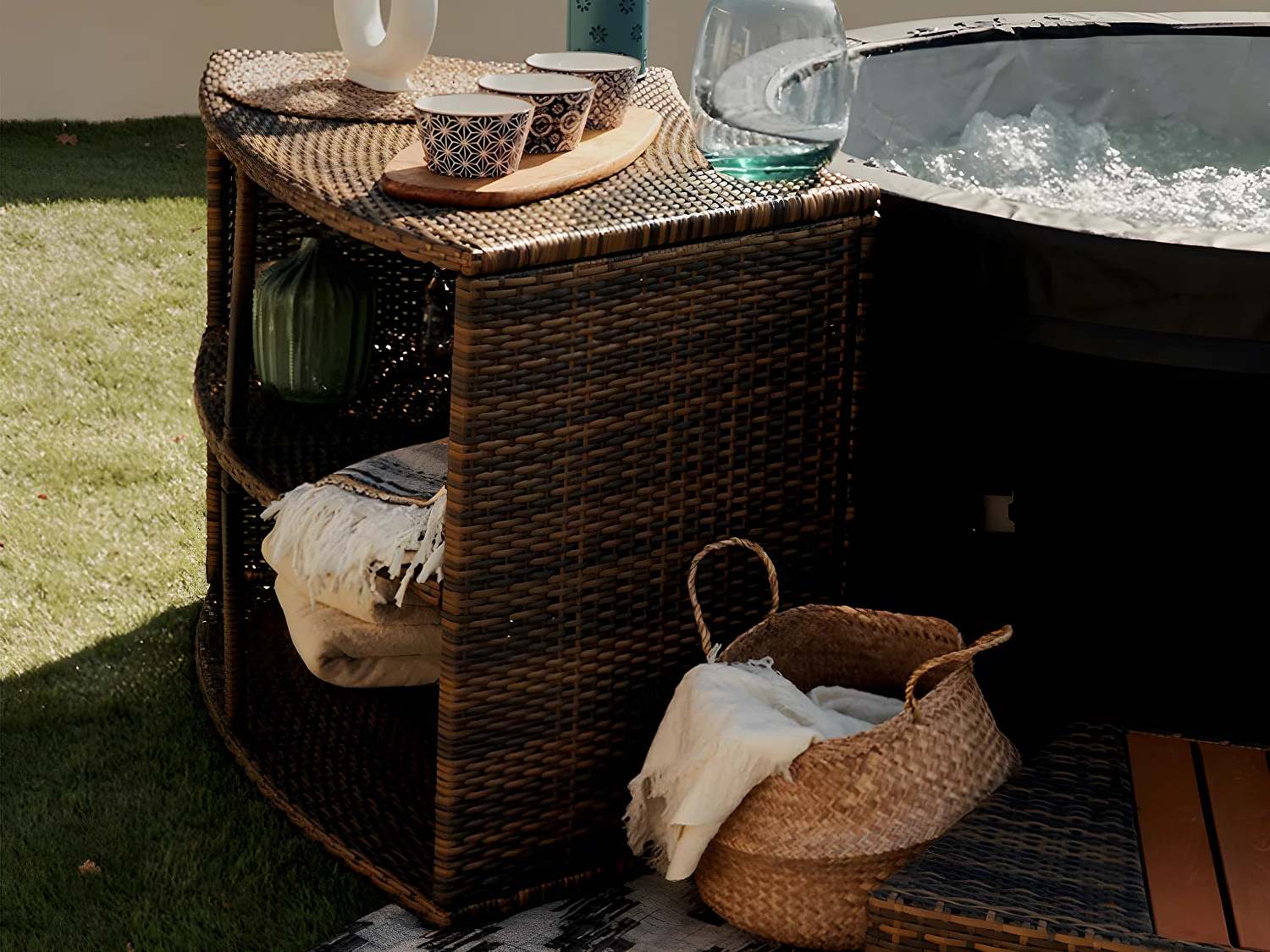 Mueble spa semirrígido de diseño Vita 140 Netspa PVC trenzado - Diámetro exterior total con mueble 290cm - Juego de 5 módulos