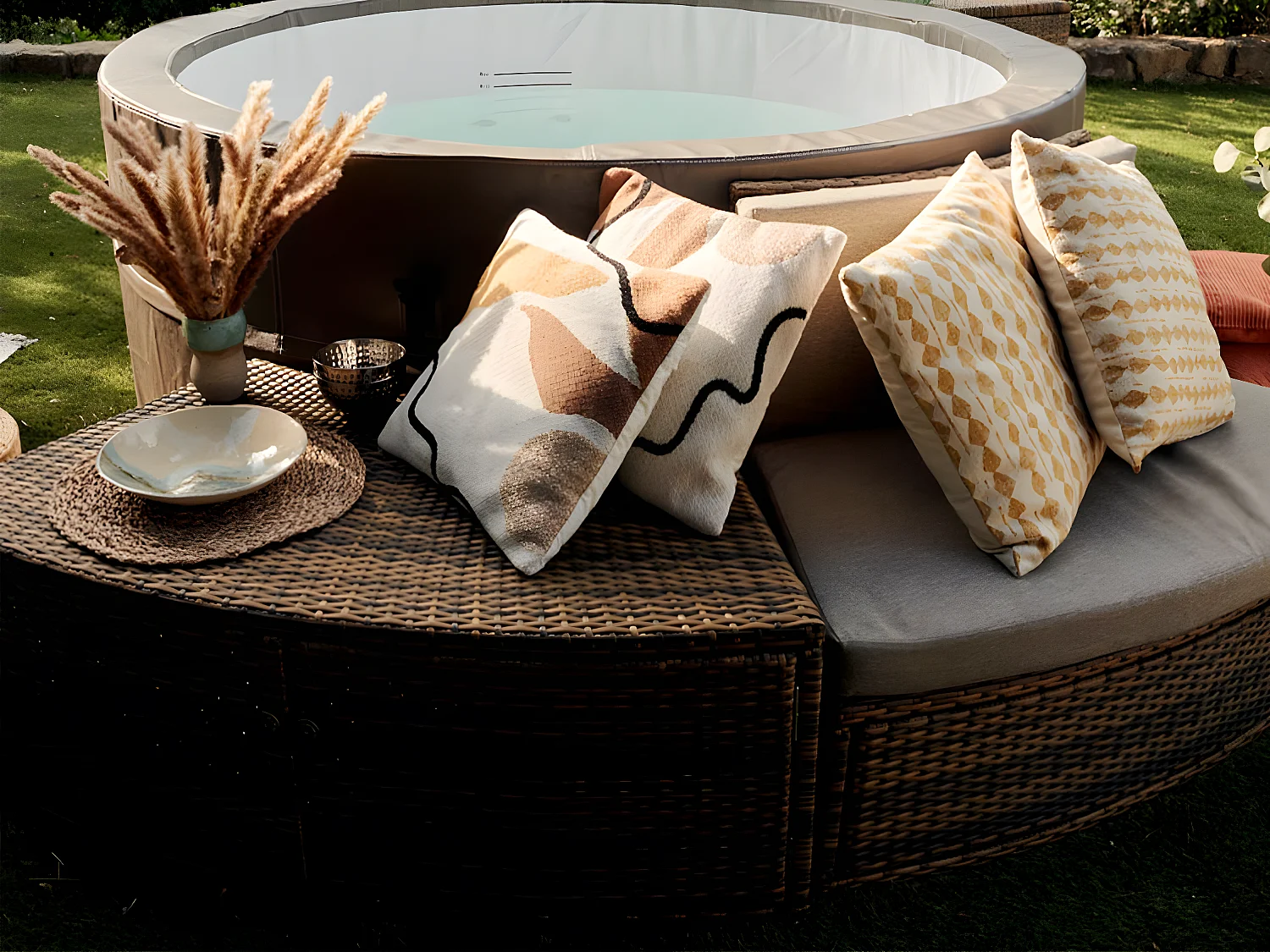 Mueble de diseño para Spa Vita premium Netspa - Diámetro exterior total con mueble 290cm PVC Trenzado  - Juego de 5 módulos