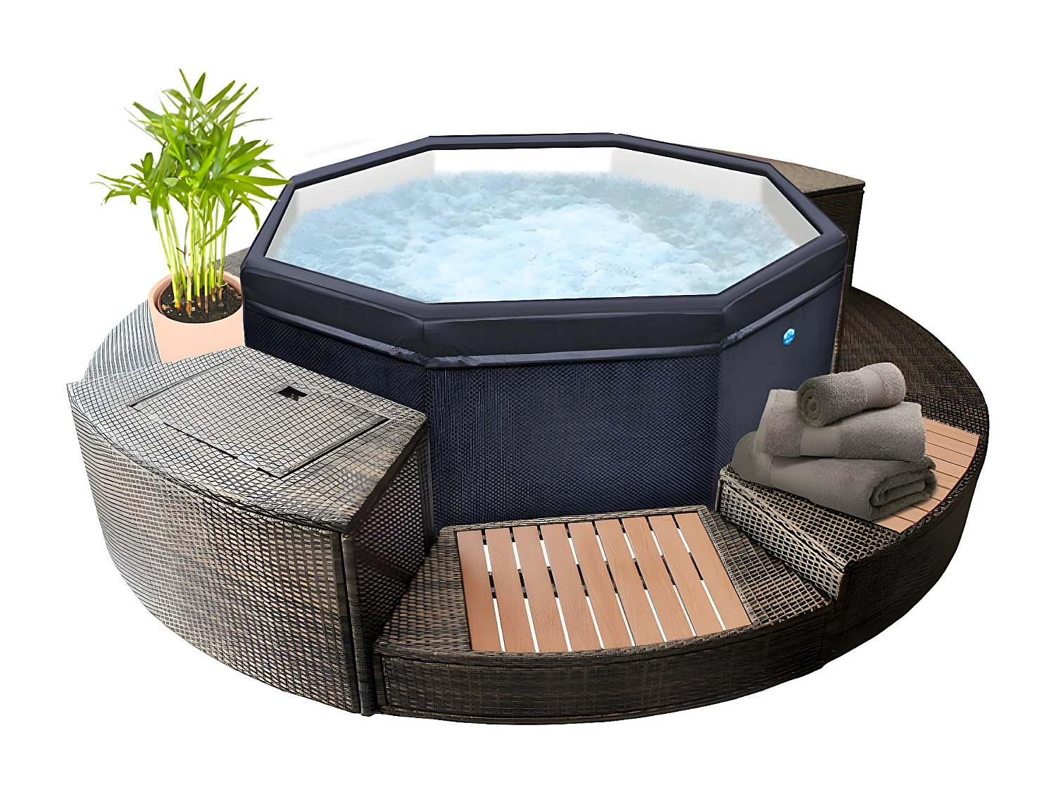 Spa Netspa Semi-Rigide Octogonal Octopus 4+2 Places 1000l 193x73cm + Mobilier + Parasol - Portable Chauffage/Filtration