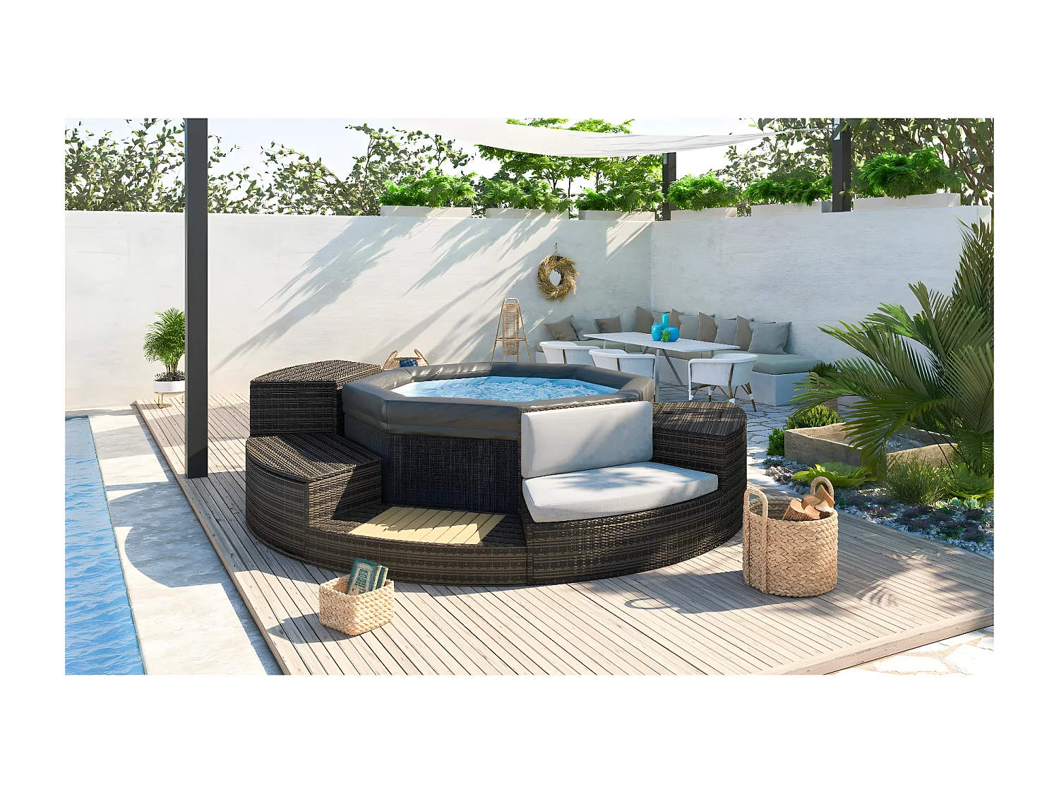 Spa Netspa Semi-Rigid Octogonal Octopus 4+2 Places 1000l 193x73cm + Mobiliar - Portable Heizung/Filtration