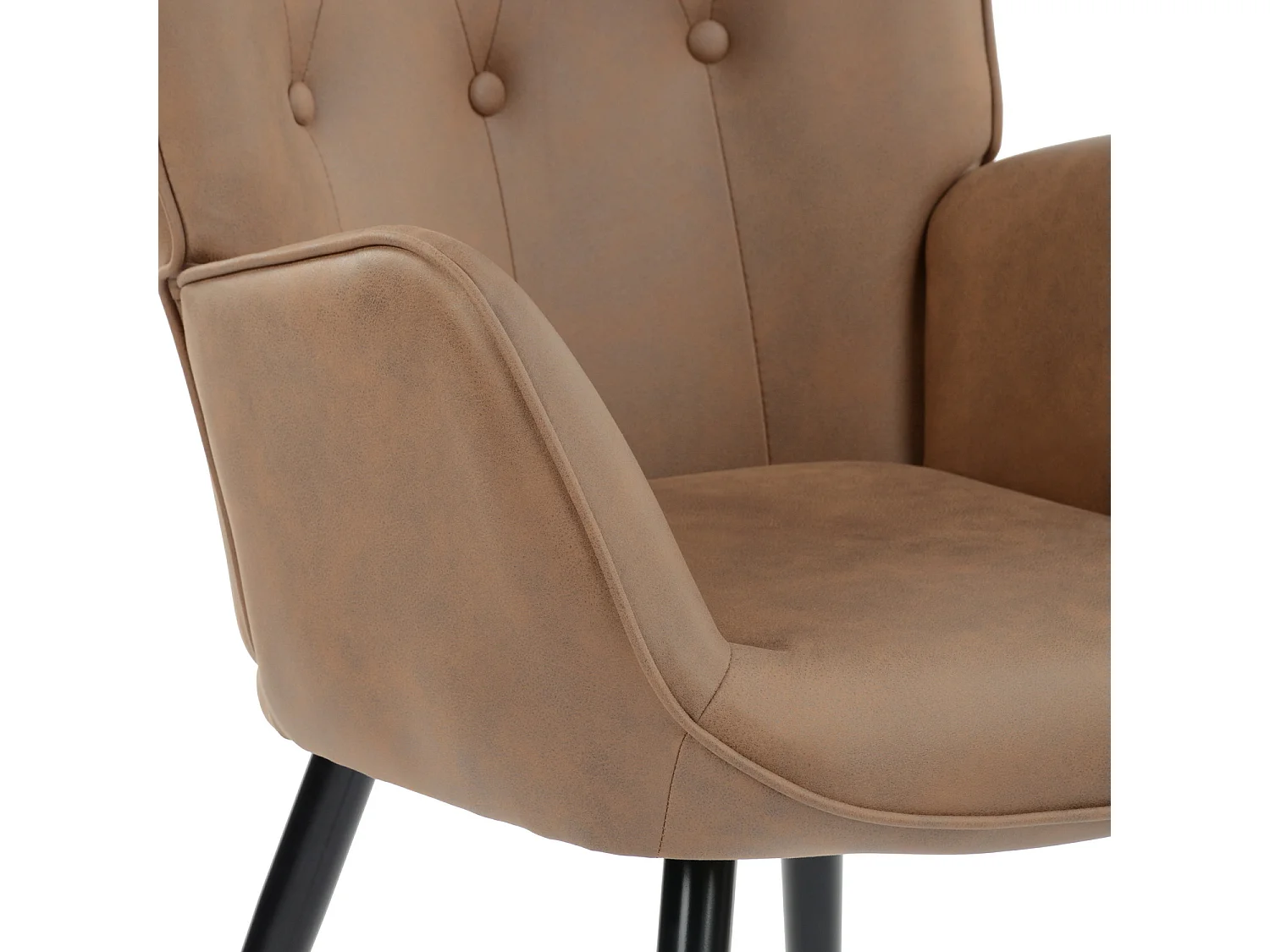 Fauteuil scandinave capitonné en tissu vintage rétro pieds points dorés KAS FABRIC BROWN BLACK GOLD LEG