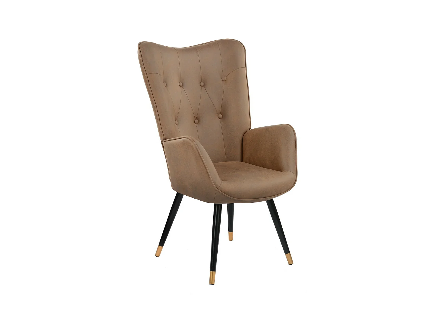 Fauteuil scandinave capitonné en tissu vintage rétro pieds points dorés KAS FABRIC BROWN BLACK GOLD LEG