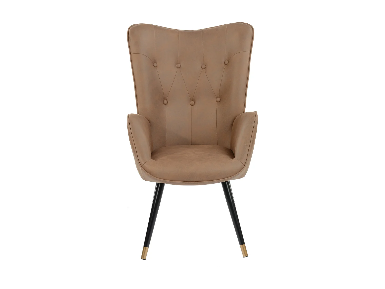 Fauteuil scandinave capitonné en tissu vintage rétro pieds points dorés KAS FABRIC BROWN BLACK GOLD LEG