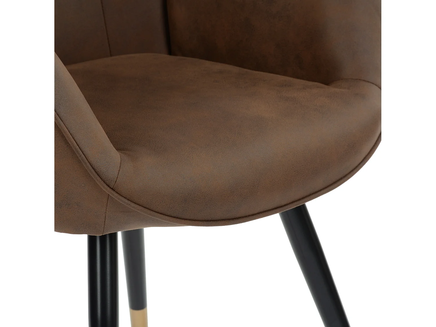 Fauteuil scandinave capitonné en tissu vintage rétro marron foncé pieds points dorés KAS FABRIC DARK BROWN BLACK GOLD LEG