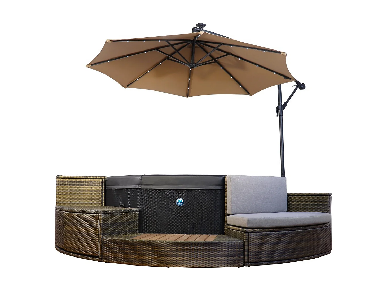 Parasol LED solaires intégrées + Base Netspa pour Spa - 250x250cm - 100% Polyester imperméable 250g - 10,2 kg - Coloris Beige +