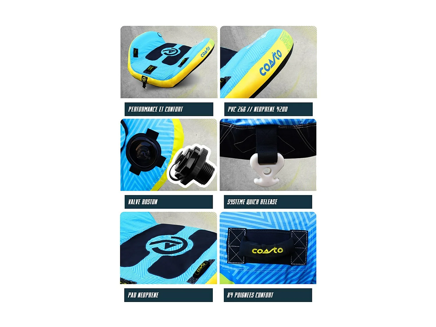 Boa trainata Coasto Beagle 175 x 150 cm - Nylon 420 D - PVC 26G - 4 maniglie in neoprene - Carico massimo 154 kg - 2 posti a sedere