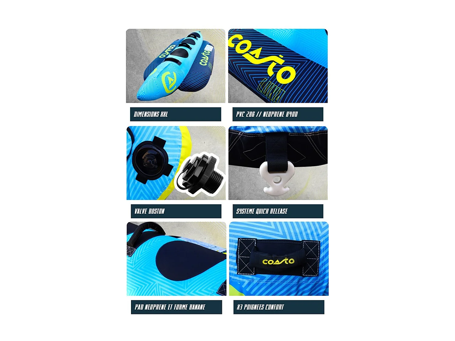 Boa trainata Coasto Luna - 300x100cm - 3 maniglie in neoprene - Carico massimo 230 kg - Nylon 840 D - PVC 28G - 3 posti a sedere