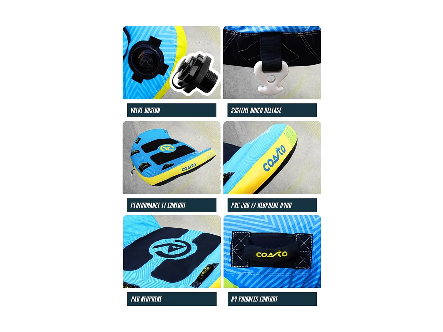 Coasto Beagle Zugboje - 215x170 cm - 6 Neopren-Griffe - Max. Belastung 220 kg - Nylon 840 D - PVC 28G - 3 Sitze