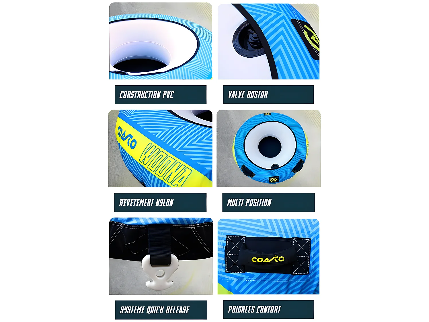 Boa trainata Coasto Woona - 137 cm - Carico massimo 70 kg - 2 maniglie in neoprene - Nylon 420 D - Costruzione in PVC 26G - 1 posto