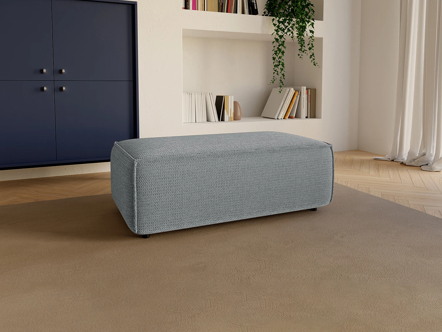 Pouf en tissu texturé gris AMELIA