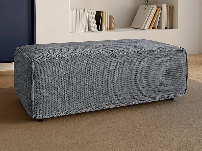 Pouf en tissu texturé bleu AMELIA