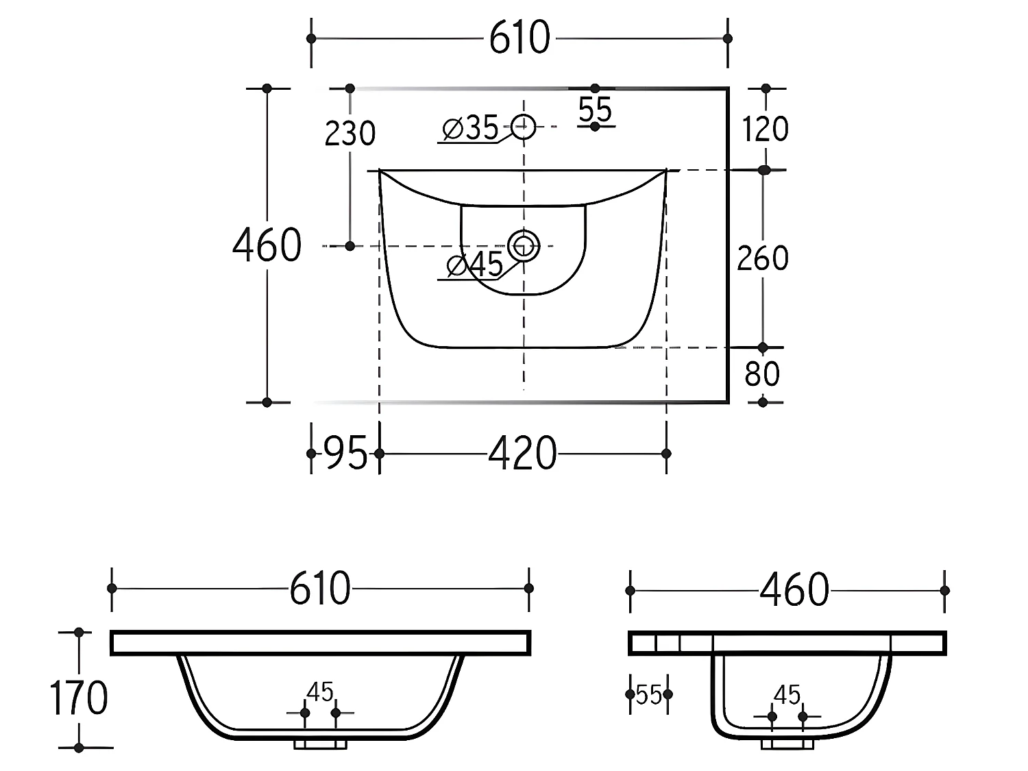 Enkele wastafel Zelie Wit 60cm