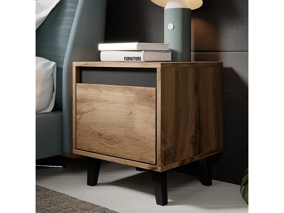 Lot de 2 tables de chevet aspect chêne wotan et gris anthracite Stik