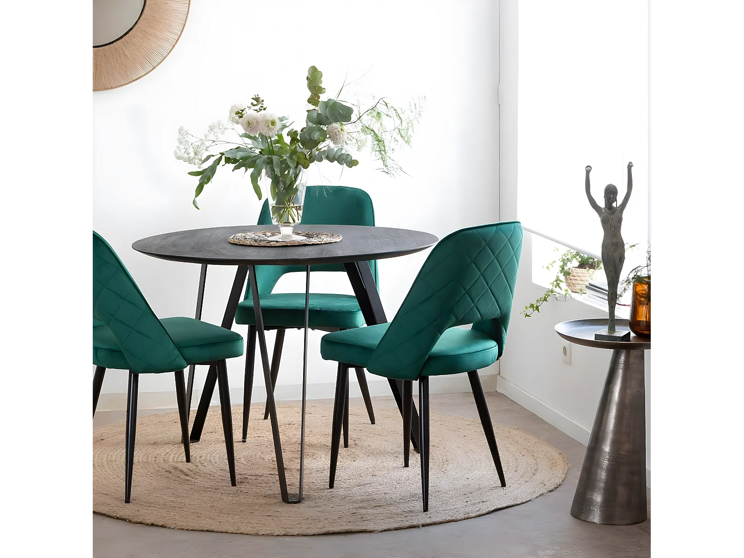 Chaise en velours vert Rumba (lot de 2)