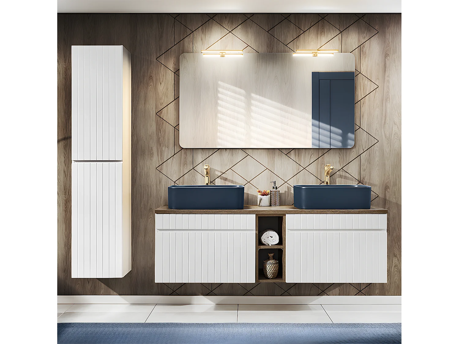 Móvel de lavatório duplo Zelie branco 140cm