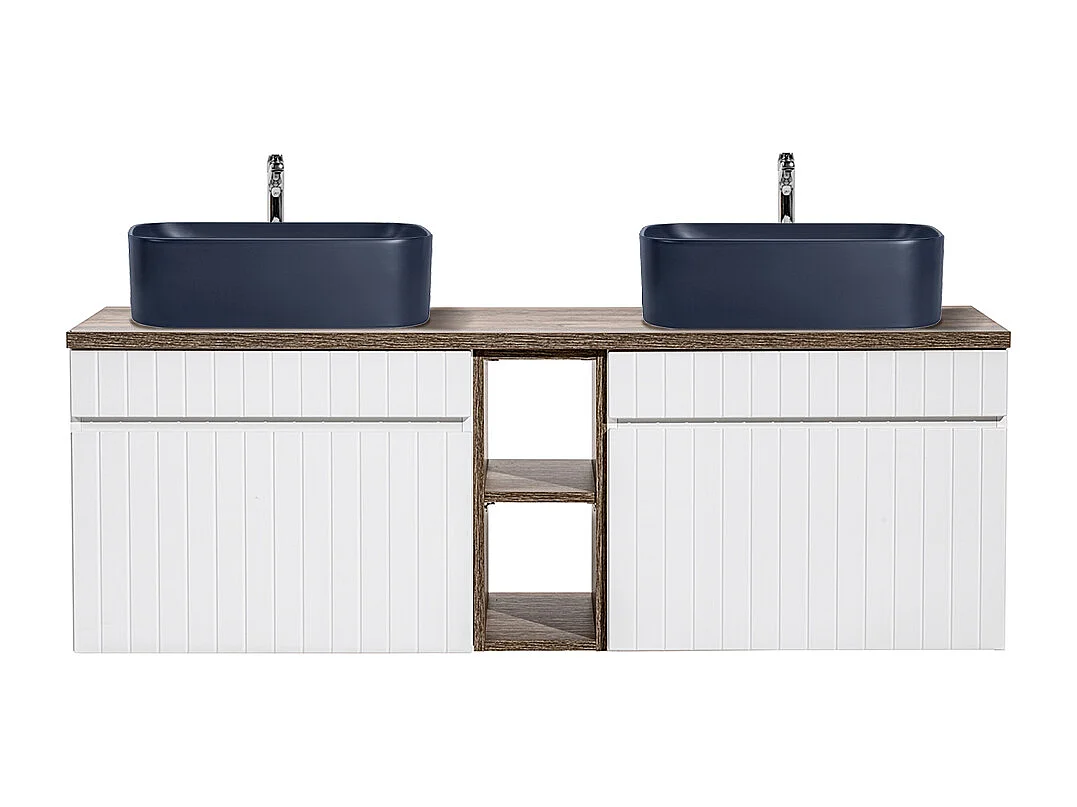 Dubbele wastafel 140cm 2 nissen Zelie Wit Hout en Blauw