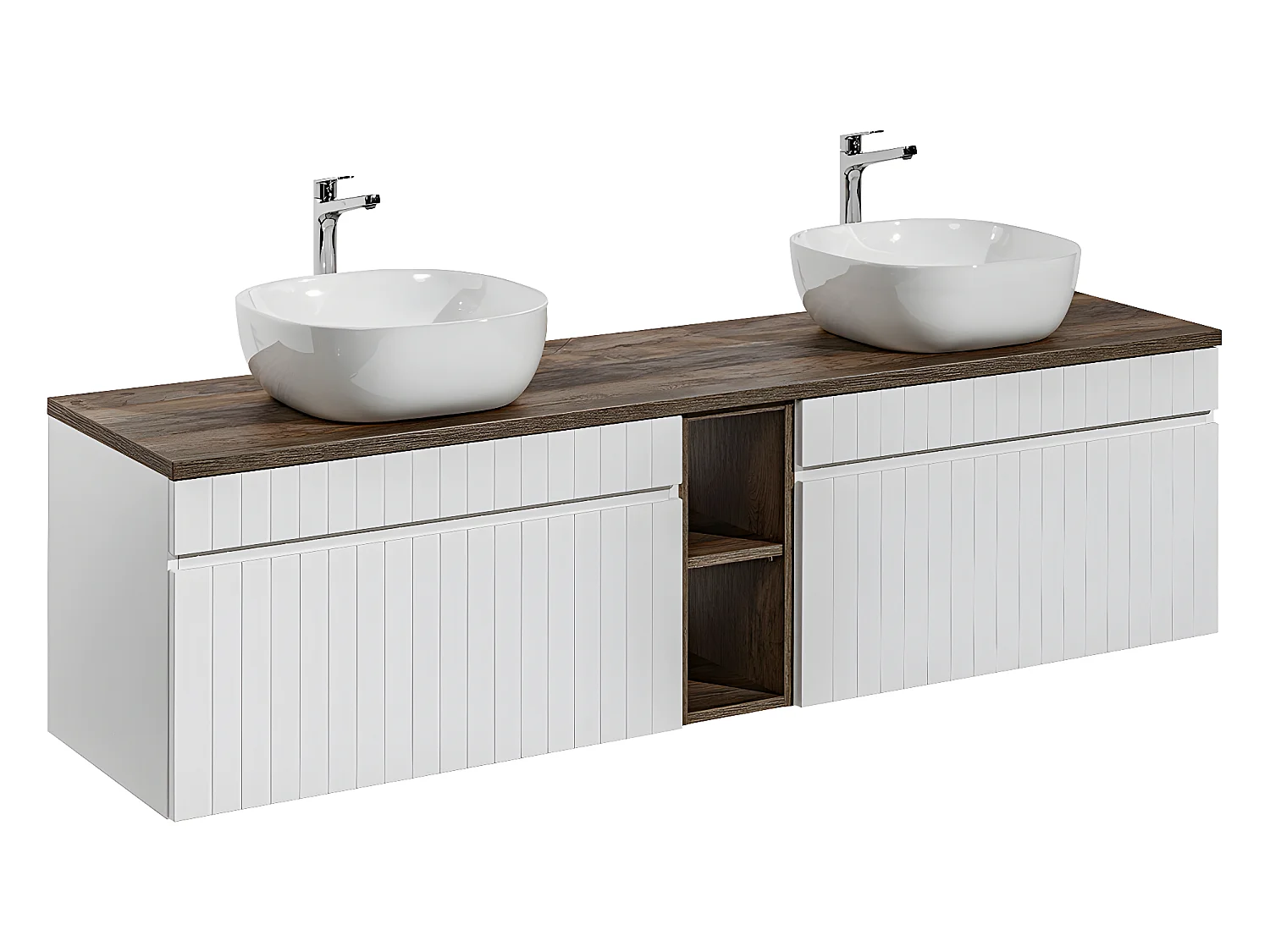 Meuble double vasque 180cm 2 niches Zelie Blanc et Bois