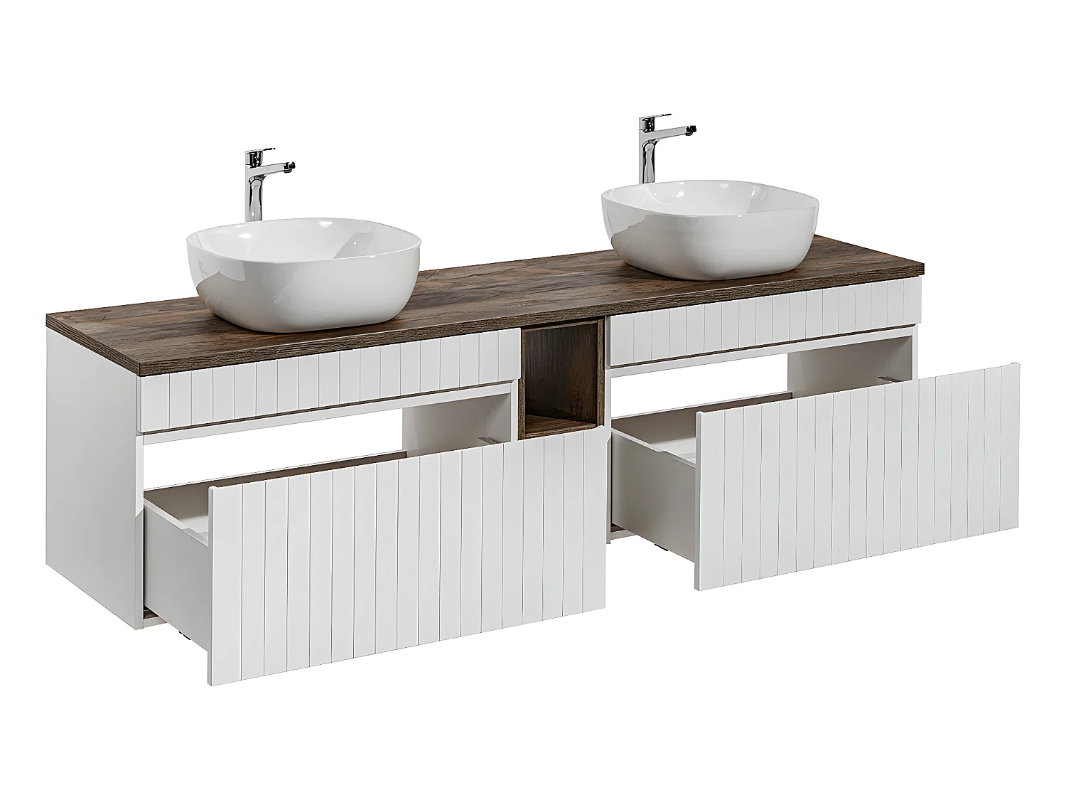 Meuble double vasque 180cm 2 niches Zelie Blanc et Bois