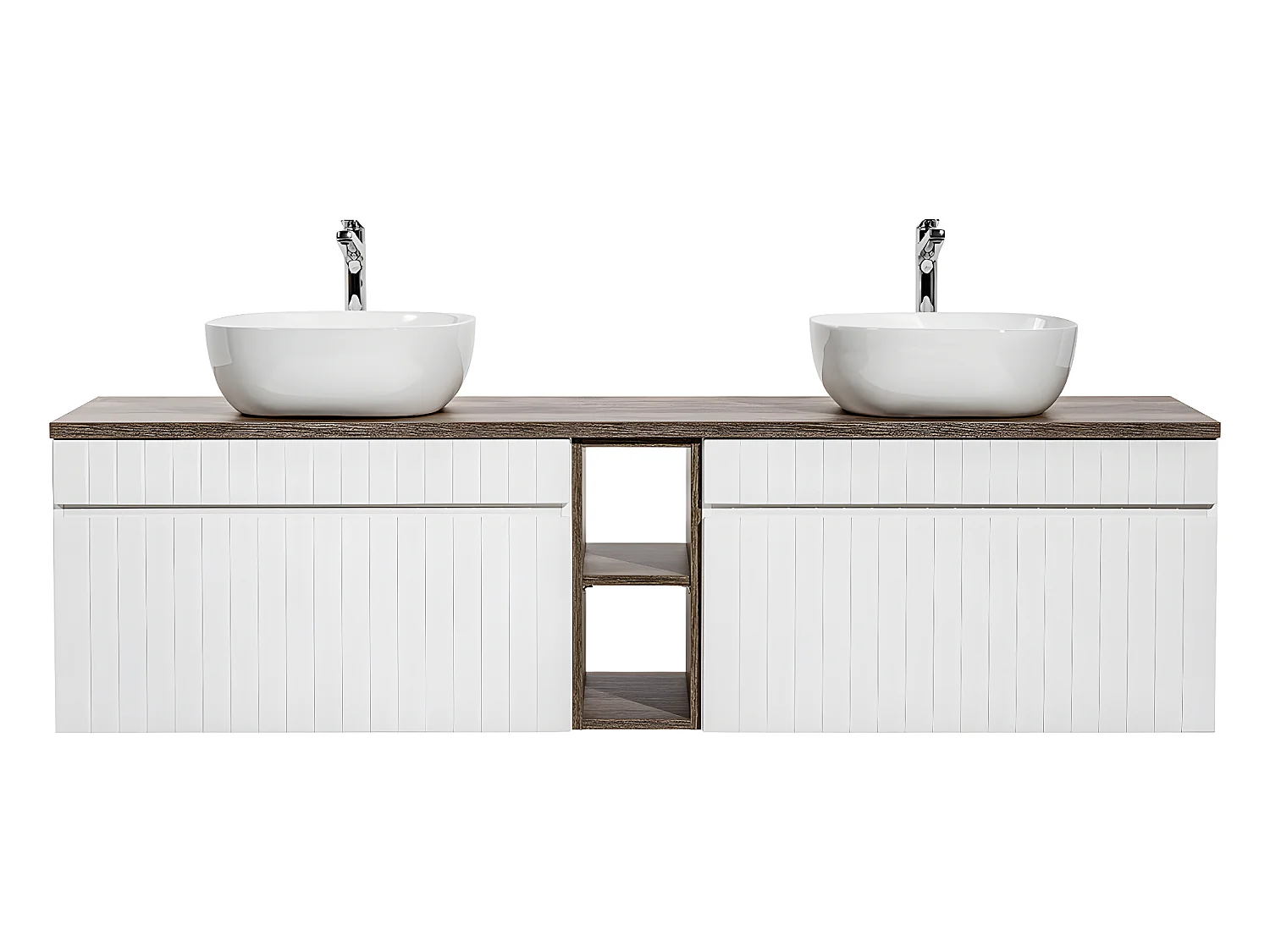 Meuble double vasque 180cm 2 niches Zelie Blanc et Bois
