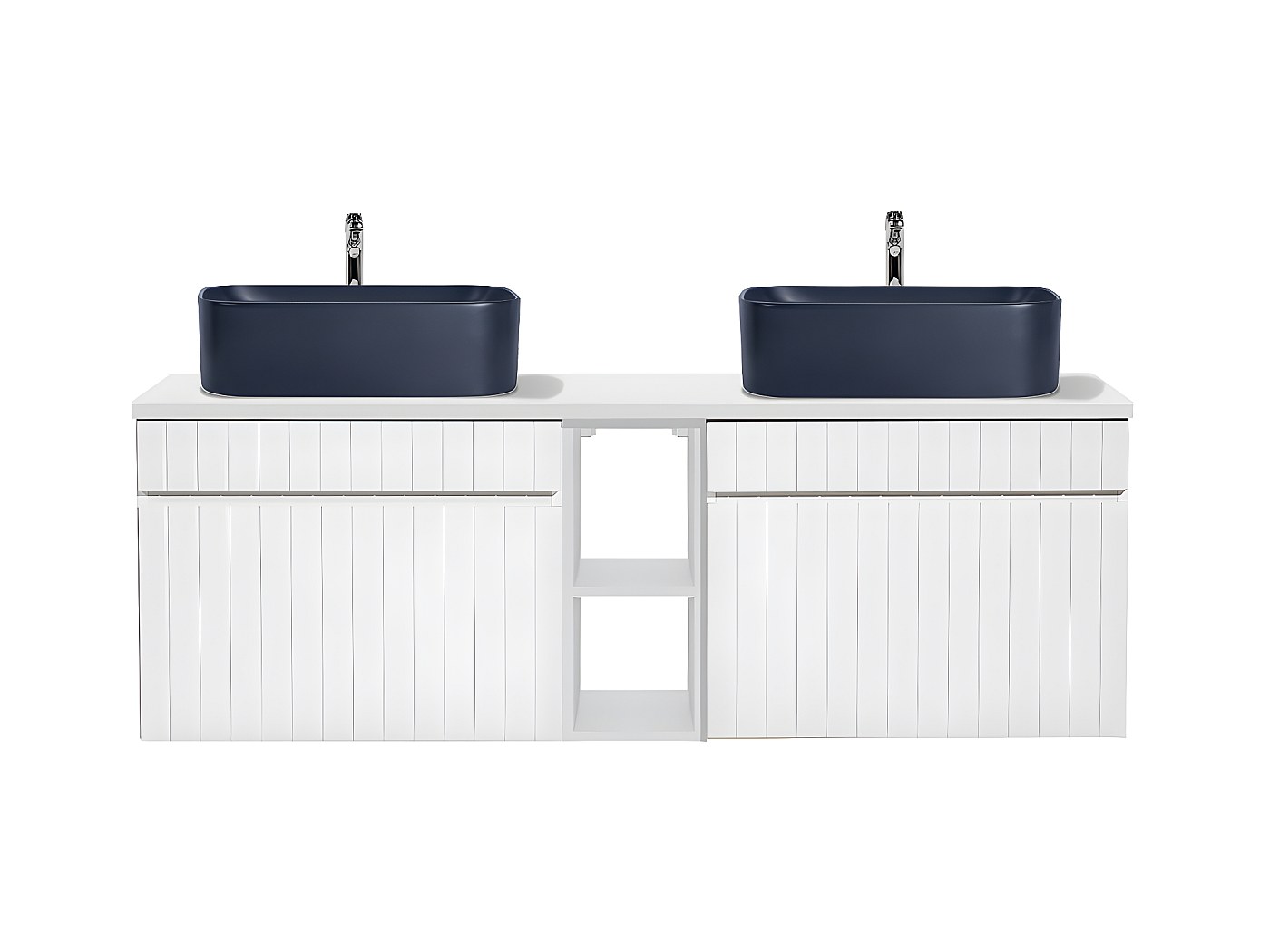 Dubbele wastafel 140cm 2 nissen Zelie Wit en Blauw