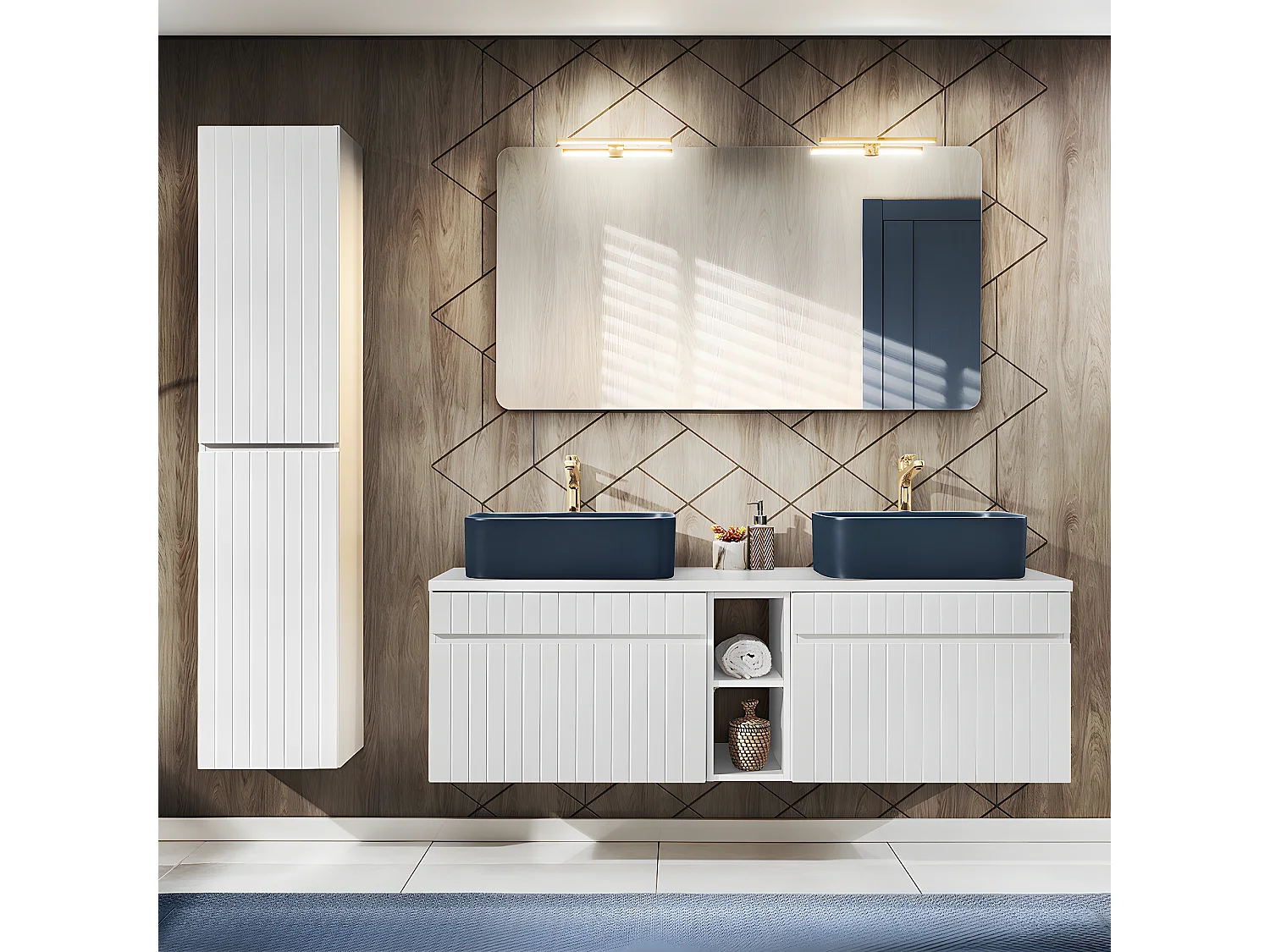 Móvel de lavatório duplo Zelie branco 140cm