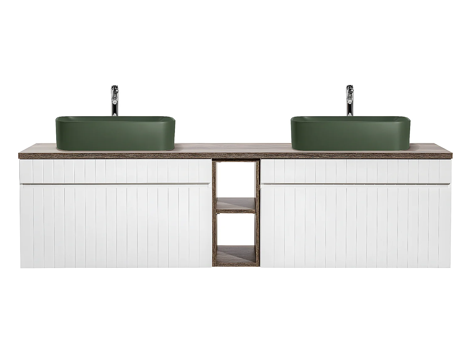 Meuble double vasque 180cm 2 niches Zelie Blanc Bois et Vert