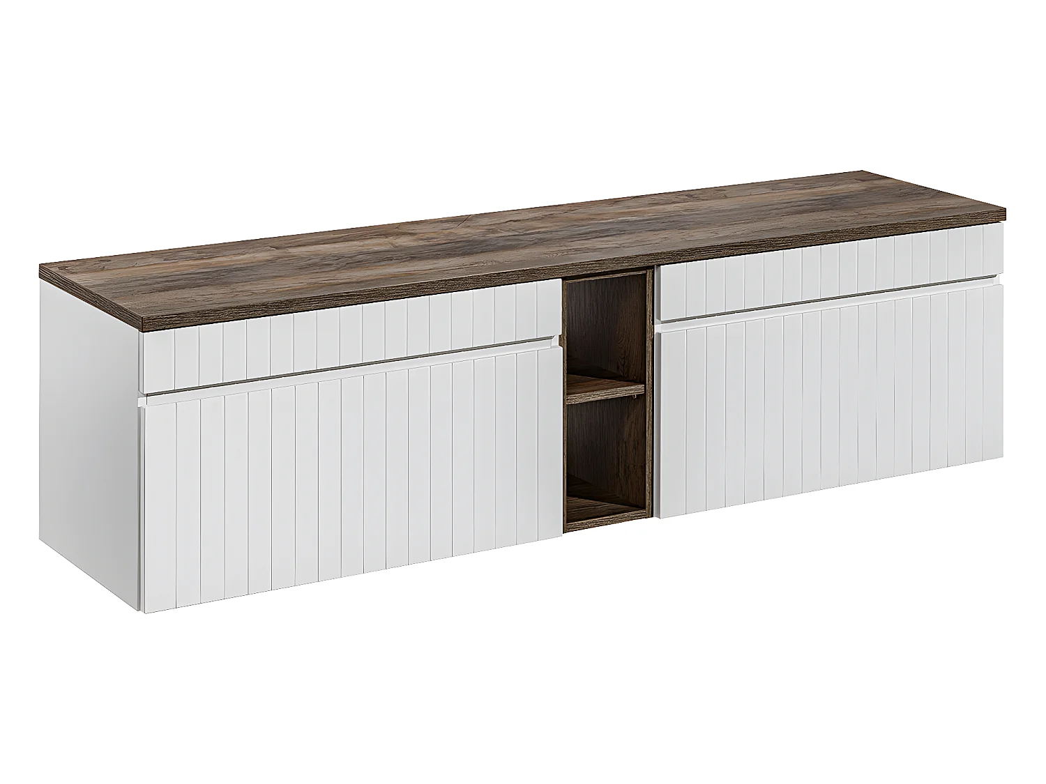 Meuble double vasque 180cm 2 niches Zelie Blanc Bois et Vert