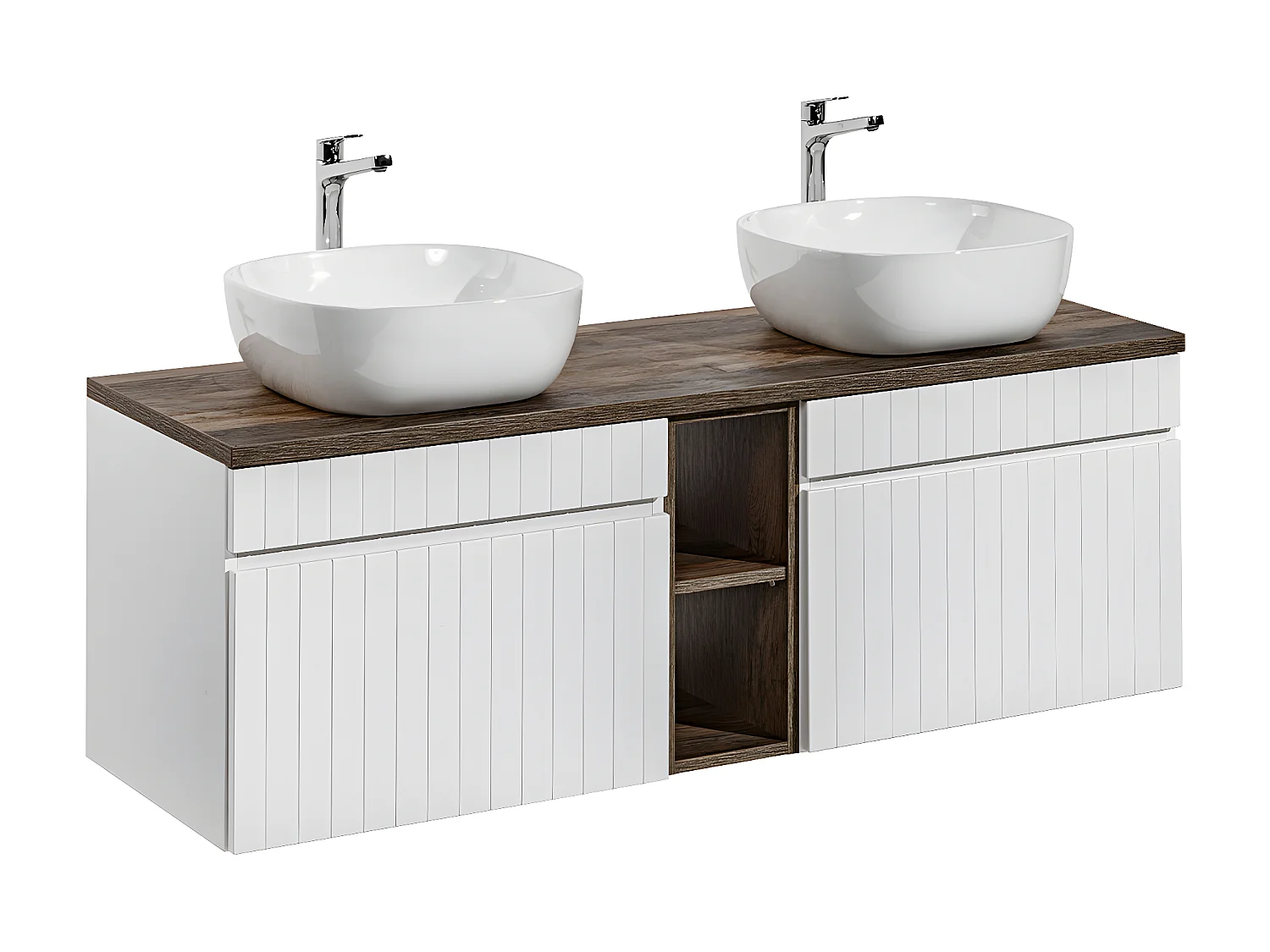 Meuble double vasque 140cm 2 niches Zelie Blanc et Bois