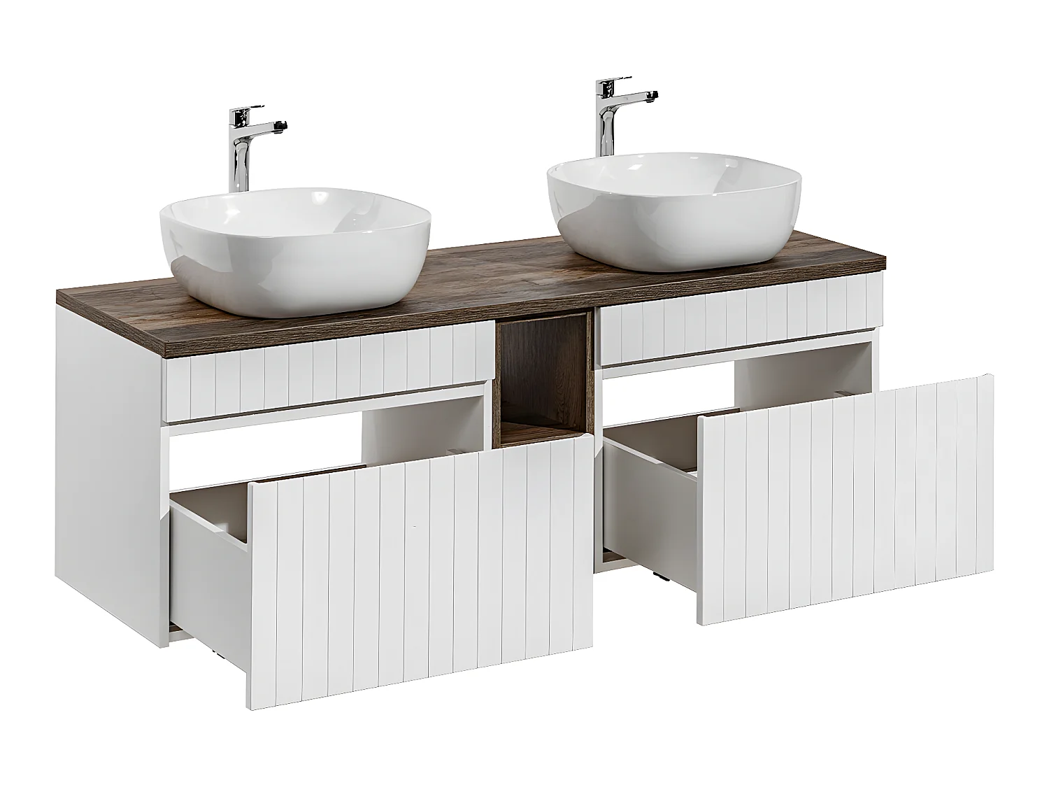 Meuble double vasque 140cm 2 niches Zelie Blanc et Bois