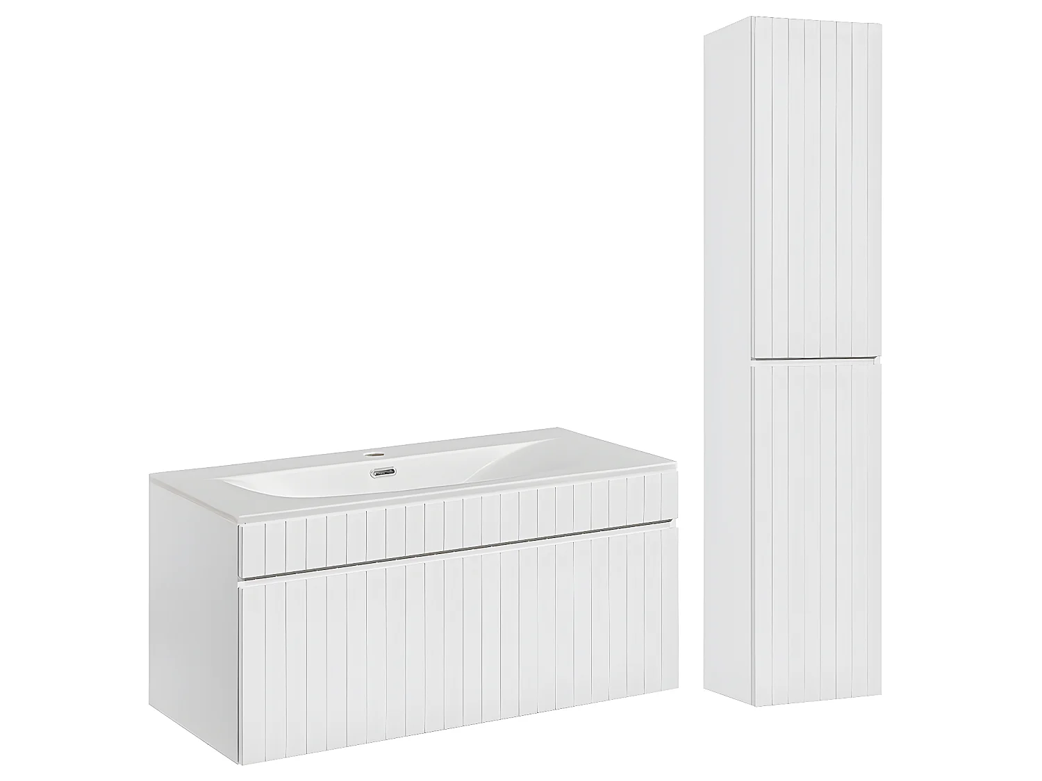 Ensemble meuble simple vasque encastrée 100cm et colonne Zelie Blanc
