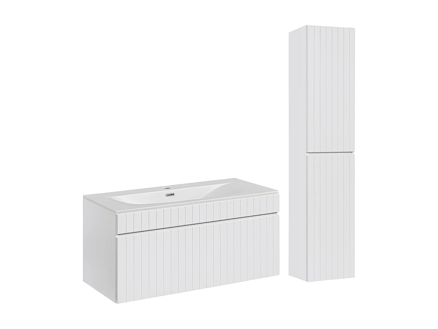 Ensemble meuble simple vasque encastrée 100cm et colonne Zelie Blanc