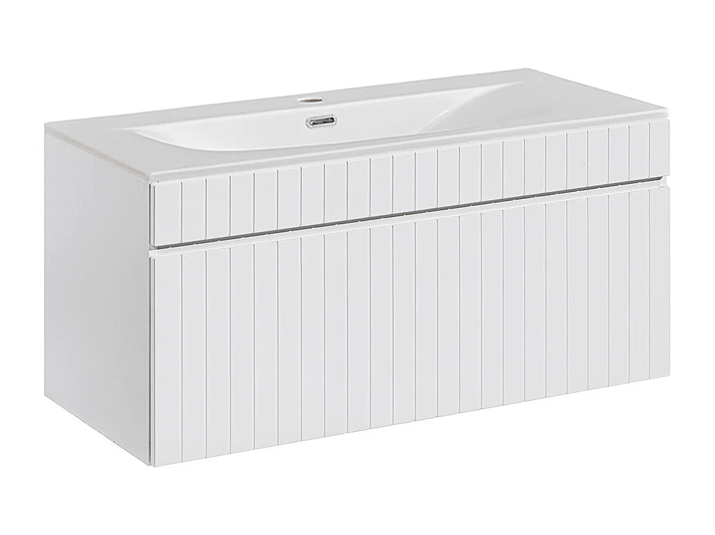 Ensemble meuble simple vasque encastrée 100cm et colonne Zelie Blanc