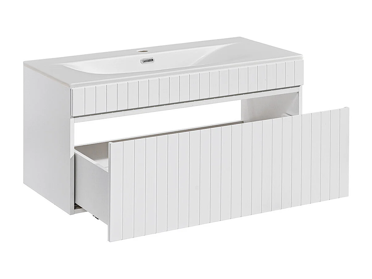 Ensemble meuble simple vasque encastrée 100cm et colonne Zelie Blanc