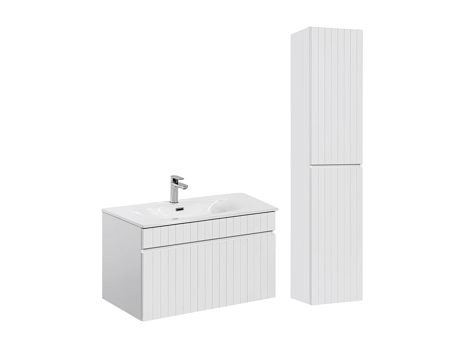 Set aus Einzelmöbel Einbauwaschbecken 80cm und Säule Zelie Weiß