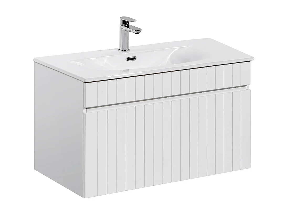 Set aus Einzelmöbel Einbauwaschbecken 80cm und Säule Zelie Weiß