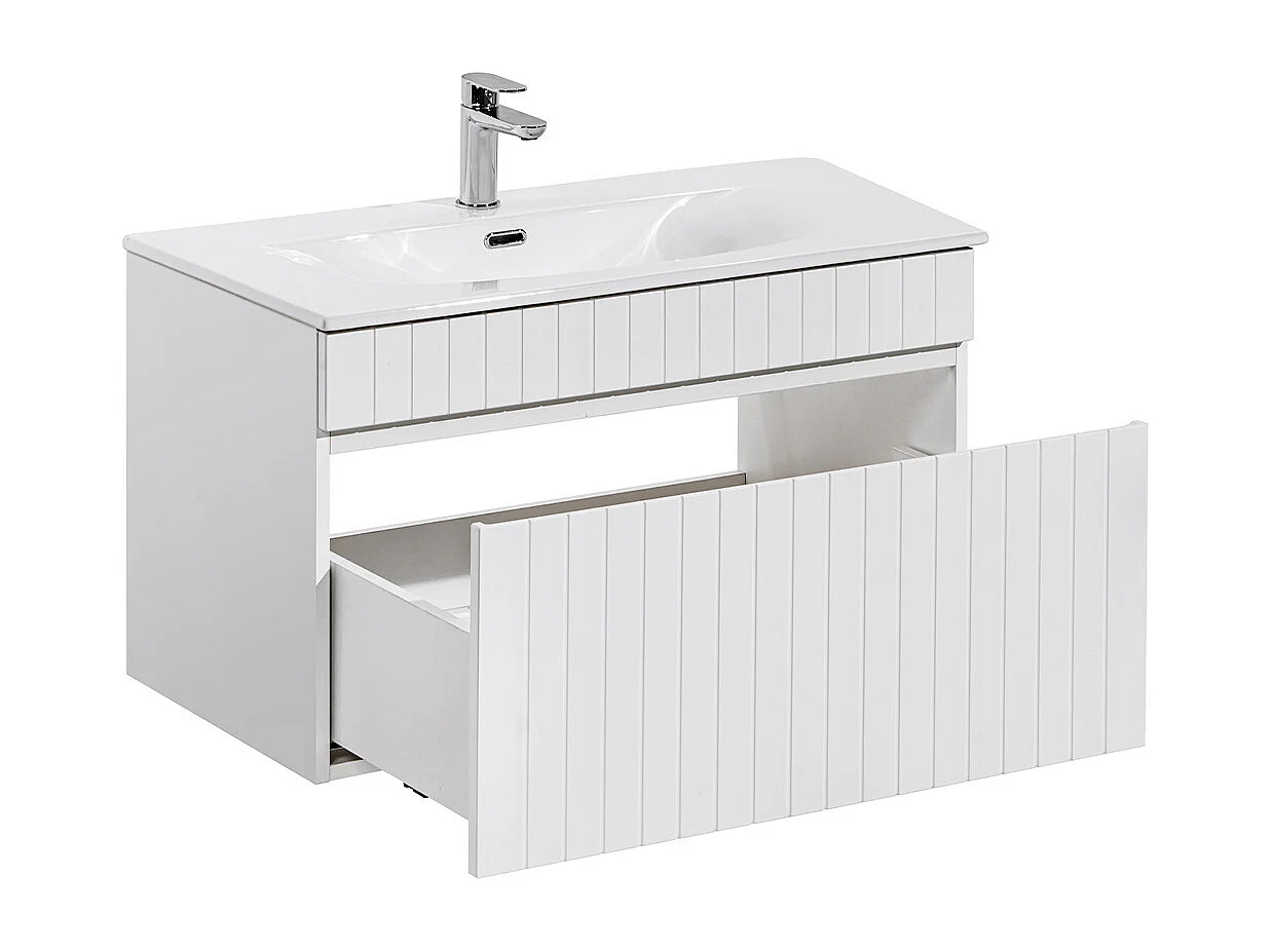 Set aus Einzelmöbel Einbauwaschbecken 80cm und Säule Zelie Weiß
