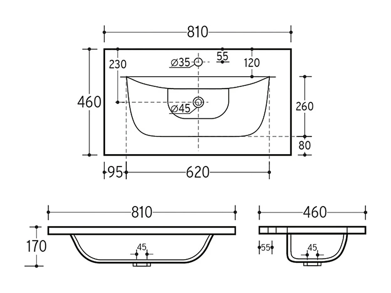 Set aus Einzelmöbel Einbauwaschbecken 80cm und Säule Zelie Weiß
